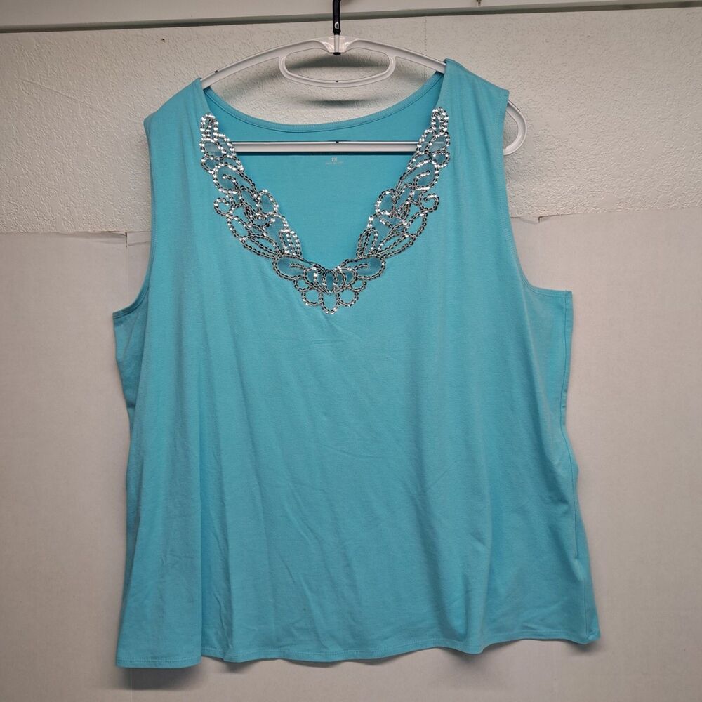 Chit Chat Sequin Neckline Tank Top Women's 2X